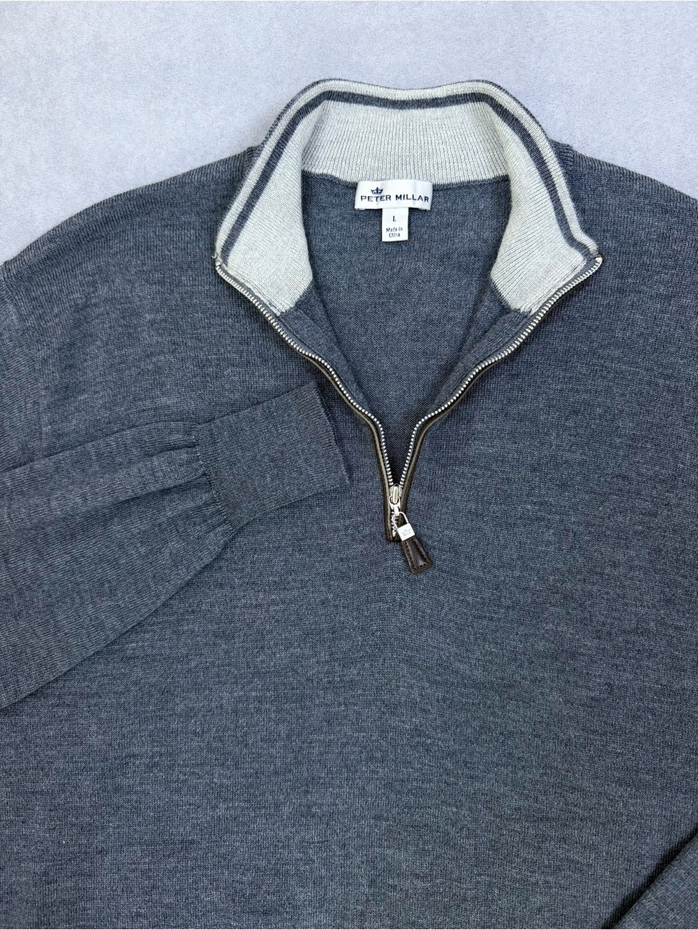 Peter Millar Merino Wool Silk Quarter Zip Sweater Gray